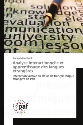 Couverture du livre « Analyse interactionnelle et apprentissage des langues etrangeres » de Zokhtareh-S aux éditions Presses Academiques Francophones