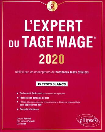 Couverture du livre « L'expert du TAGE MAGE ; 15 tests blancs (édition 2020) » de Dorone Parienti aux éditions Ellipses