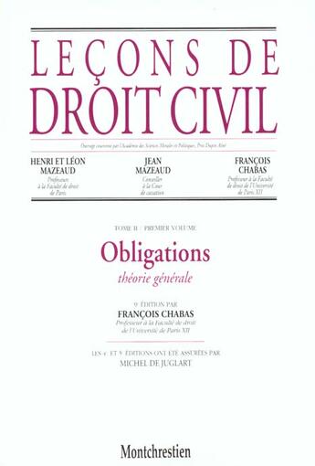 Couverture du livre « Obligations : theorie generale - 9eme edition - vol02 » de Chabas F. aux éditions Lgdj