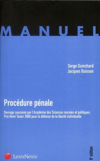 Couverture du livre « Procédure pénale (8e édition) » de Jacques Buisson et Serge Guinchard aux éditions Lexisnexis