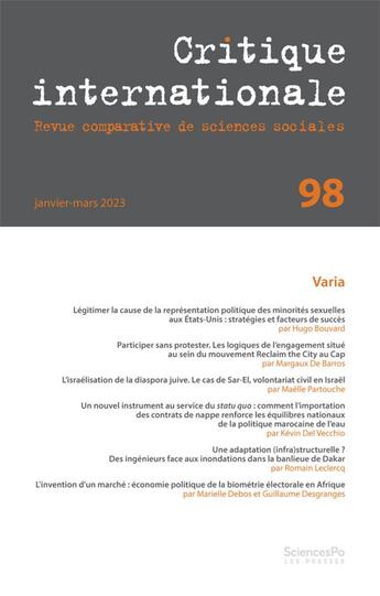 Couverture du livre « Critique internationale 98 » de  aux éditions Presses De Sciences Po