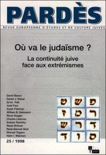 Couverture du livre « Revu Pardès t.25 ; où va le judaïsme ? » de  aux éditions In Press