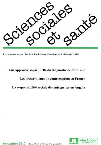 Couverture du livre « Revue sciences sociales et sante vol 35 n3 septembre 2017 » de Bretin/Robelet/Bourr aux éditions John Libbey