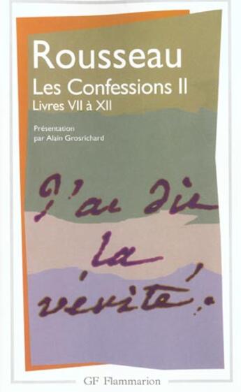 Couverture du livre « Confessions t2 (ne) (les) - livres 7-12 » de Rousseau Jean-Jacque aux éditions Flammarion