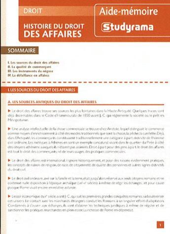 Couverture du livre « Histoire du droit des affaires » de  aux éditions Studyrama