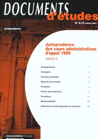 Couverture du livre « Jurisprudence des cours administratives d'appel 1999 t.2 » de  aux éditions Documentation Francaise