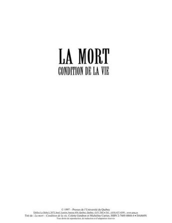 Couverture du livre « La mort ; condition de la vie » de Colette Gendron et Micheline Carrier aux éditions Presses De L'universite Du Quebec