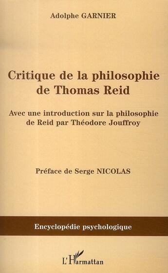 Couverture du livre « Critique de la philosophie de thomas reid » de Adolphe Garnier aux éditions L'harmattan