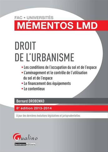 Couverture du livre « Mementos Lmd Droit De L'Urbanisme, 7eme Edition » de Bernard Drobenko aux éditions Gualino