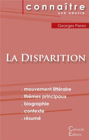 Couverture du livre « La disparition, de Georges Perec » de  aux éditions Editions Du Cenacle