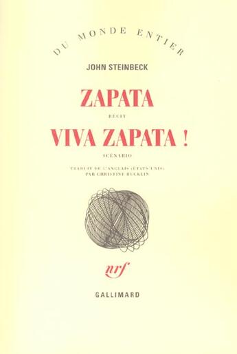 Couverture du livre « Zapata ; viva Zapata » de John Steinbeck aux éditions Gallimard