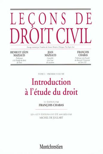 Couverture du livre « Lecons droit civil 1 vol1 » de François Chabas aux éditions Lgdj