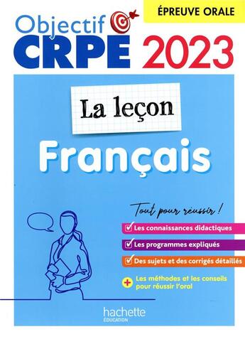 Couverture du livre « Objectif crpe 2023 - francais - la lecon - epreuve orale d'admission » de Similowski/Breton aux éditions Hachette Education