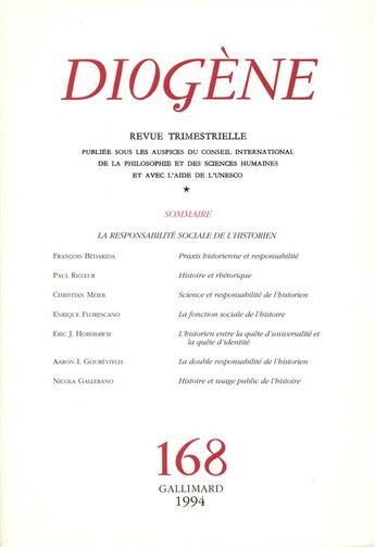 Couverture du livre « Diogene 168 » de Collectifs Gallimard aux éditions Gallimard