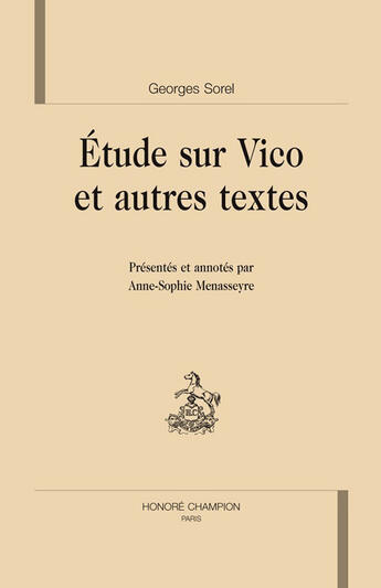 Couverture du livre « Étude sur Vico et autres textes » de Georges Sorel aux éditions Honore Champion