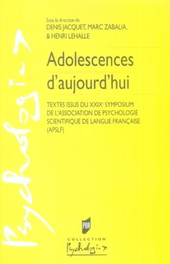 Couverture du livre « Adolescences d'aujourd'hui » de  aux éditions Pu De Rennes