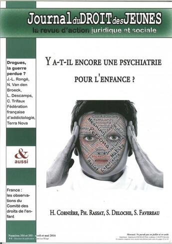 Couverture du livre « Journal du droit des jeunes n 354/355 avril/mai 2016 » de  aux éditions Jeunesse Et Droit