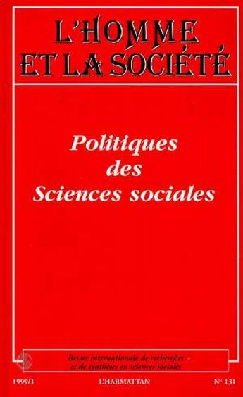 Couverture du livre « Politiques des sciences sociales - vol131 » de  aux éditions L'harmattan