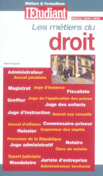 Couverture du livre « Les métiers et formations du droit » de Anne Crignon aux éditions L'etudiant