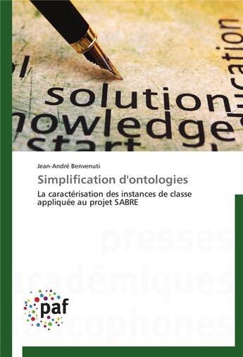 Couverture du livre « Simplification d'ontologies » de Benvenuti-J aux éditions Presses Academiques Francophones