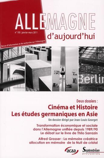 Couverture du livre « REVUE ALLEMAGNE D'AUJOURD'HUI ; cinéma et histoire » de  aux éditions Pu Du Septentrion