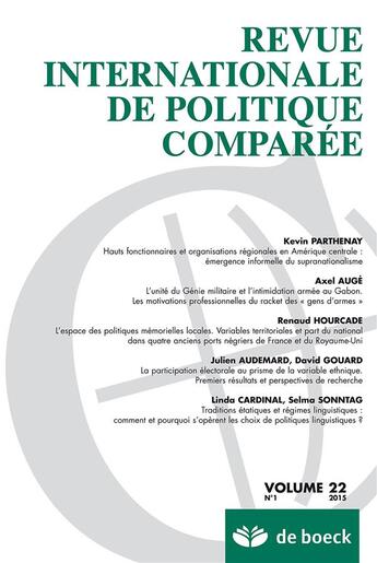 Couverture du livre « Revue internationale de politique comparee 2015/1 » de  aux éditions De Boeck Superieur