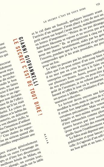 Couverture du livre « Le secret c'est de tout dire ! » de Gianni Giovannelli aux éditions Allia