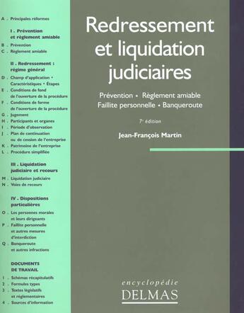 Couverture du livre « Redressement et liquidation judiciaire » de Jean-François Martin aux éditions Delmas