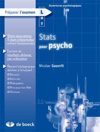 Couverture du livre « Stats pour psycho » de Abinet Madeleine aux éditions De Boeck Superieur