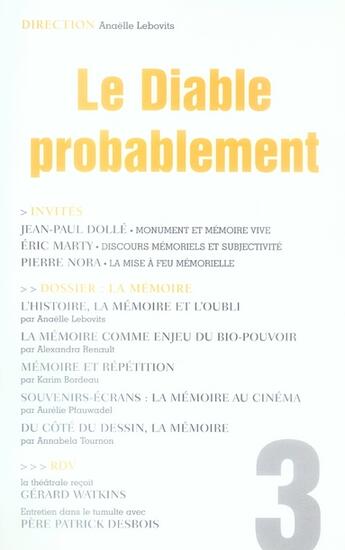 Couverture du livre « Revue le diable probablement t.3 » de  aux éditions Verdier