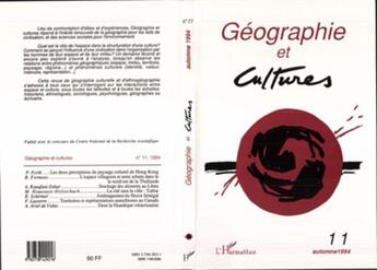 Couverture du livre « Géographie et cultures n°11 » de Catherine Fournet-Guerin aux éditions L'harmattan