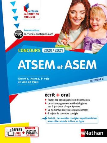 Couverture du livre « Concours ATSEM et ASEM ; écrit + oral ; catégorie C (édition 2020/2021) » de Louisa Rebih aux éditions Nathan