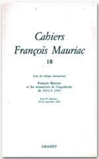 Couverture du livre « Cahiers François Mauriac t.18 » de  aux éditions Grasset Et Fasquelle