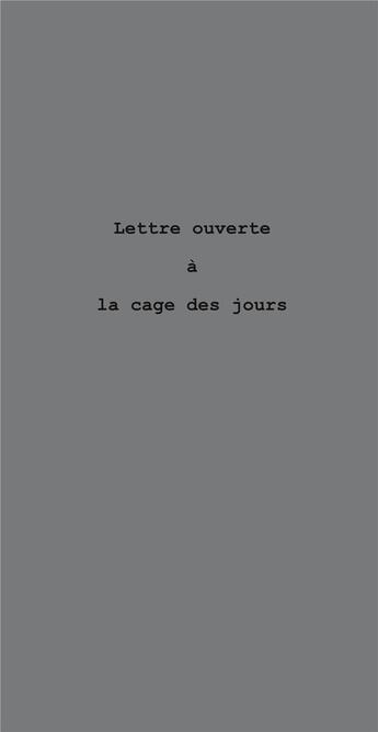 Couverture du livre « Lettre ouverte la cage des jours » de Michael Gluck aux éditions Le Realgar