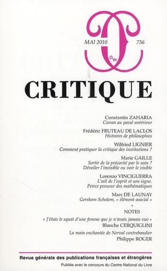 Couverture du livre « Revue Critique n.756 » de Revue Critique aux éditions Minuit