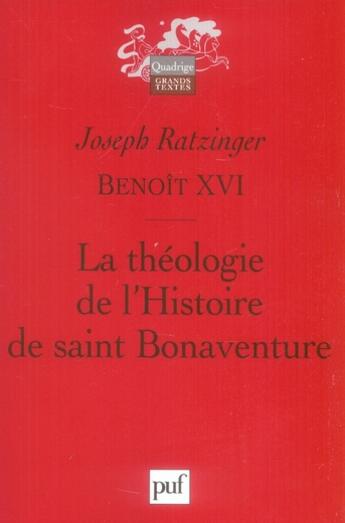 Couverture du livre « La theologie de l'histoire de saint bonaventure » de Benoit Xvi aux éditions Puf