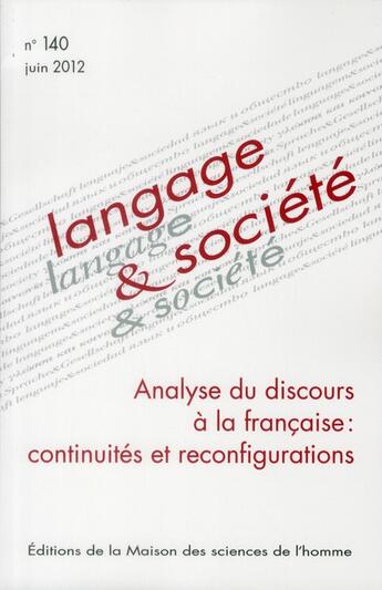 Couverture du livre « REVUE LANGAGE ET SOCIETE » de R Dufour Francoise aux éditions Maison Des Sciences De L'homme