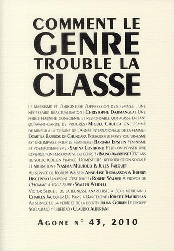 Couverture du livre « REVUE AGONE n.43 ; comment le genre trouble la classe » de Revue Agone aux éditions Agone