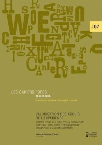 Couverture du livre « Valorisation Des Acquis De L'Experience » de Pirotton aux éditions Pu De Louvain