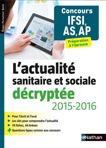 Couverture du livre « L'actualité sanitaire et sociale décryptée (édition 2016) » de Rebecca Lioubchansky aux éditions Nathan