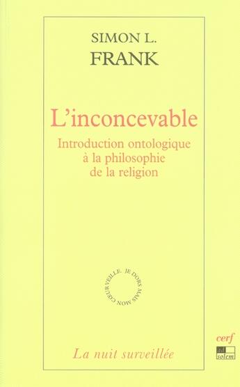 Couverture du livre « L'inconcevable ; introduction ontologique à la philosophie de la religion » de Franck Simon L aux éditions Cerf