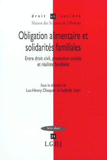 Couverture du livre « Obligation alimentaire et solidarites familiales » de Sayn aux éditions Lgdj