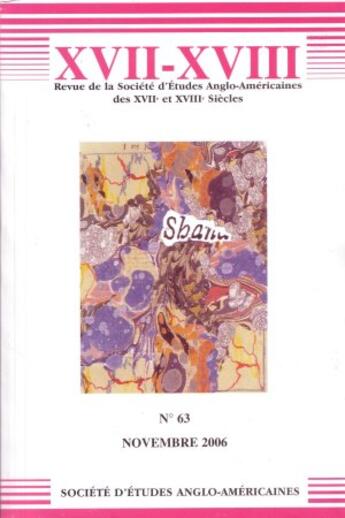 Couverture du livre « Revue de la sociéte d'études anglo-américaines des XVII et XVIII siecles n.63 » de  aux éditions Pu De Saint Etienne