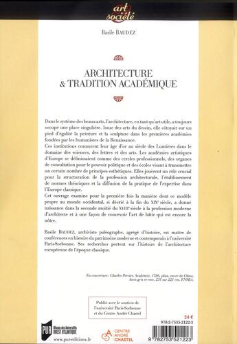 Couverture du livre « Architecture et tradition académique » de Basile Baudez aux éditions Pu De Rennes