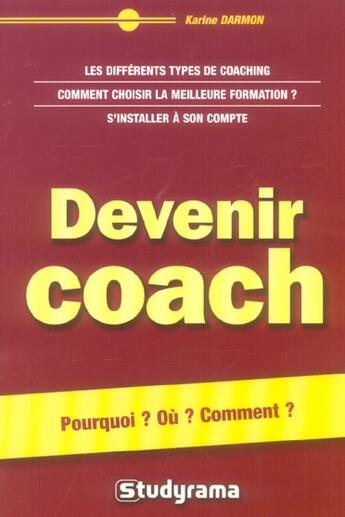 Couverture du livre « Devenir coach » de Karine Darmon aux éditions Studyrama