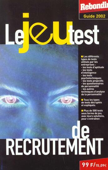 Couverture du livre « Tests De Recrutement » de E Larpin aux éditions Rebondir