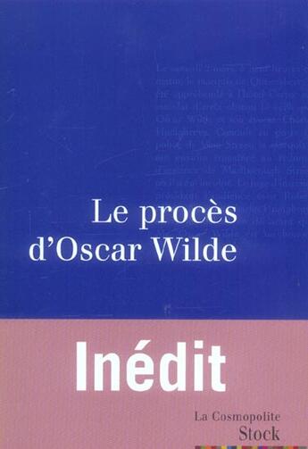 Couverture du livre « Le procès d'Oscar Wilde » de  aux éditions Stock