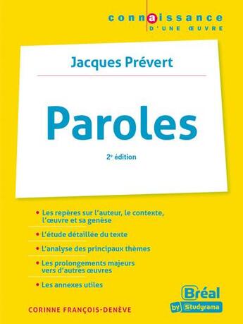 Couverture du livre « Paroles, de Jacques Prévert » de Corinne Francois-Deneve aux éditions Breal