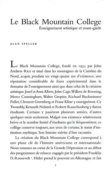 Couverture du livre « Le Black Mountain college » de Alan Speller aux éditions Lettre Volee