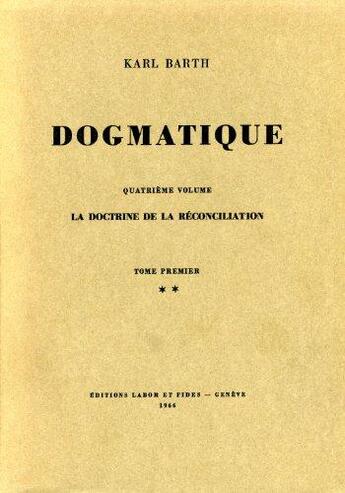 Couverture du livre « Dogmatique barth t.18 » de  aux éditions Labor Et Fides